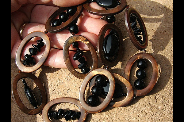 Chocolate Mother of Pearl and Black Onyx Display Necklace