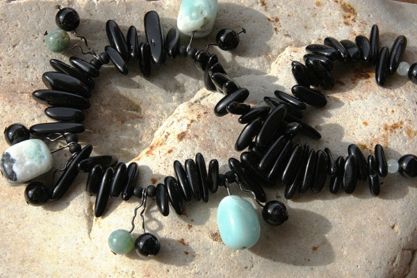 Original Onyx and Amazonite Freeform Necklace