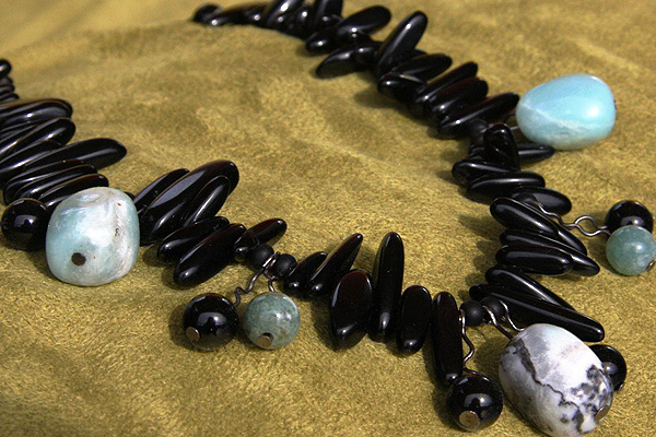 Original Onyx and Amazonite Freeform Necklace