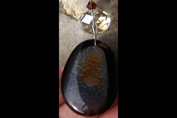 Dark Brown Agate and Cat`s Eye Gemstone Necklace