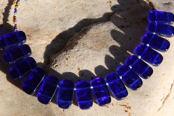 Festive Cobalt Blue and Silver Murano Glass Necklace