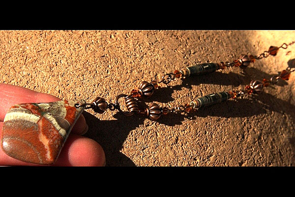 Paper and Copper Necklace with Ocean Jasper