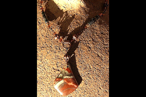 Paper and Copper Necklace with Ocean Jasper