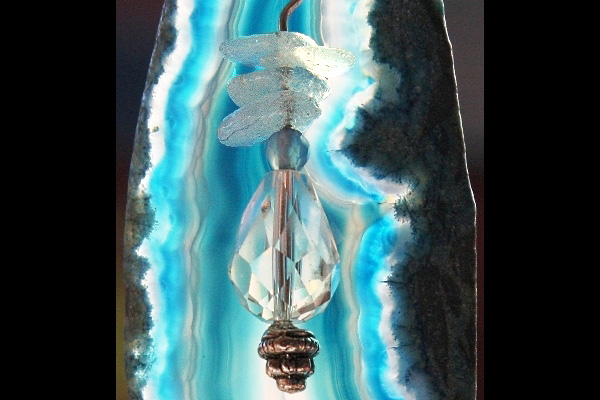 Fairytale Aquamarine Necklace with Long Blue Agate Slice Pendant