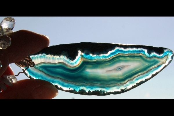 Fairytale Aquamarine Necklace with Long Blue Agate Slice Pendant