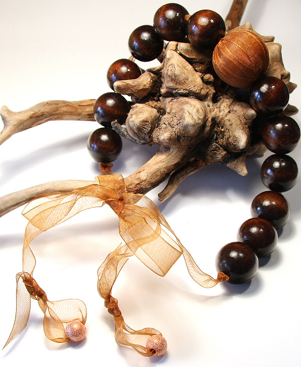 Shimmering BIG Wooden and Copper Ball Necklace