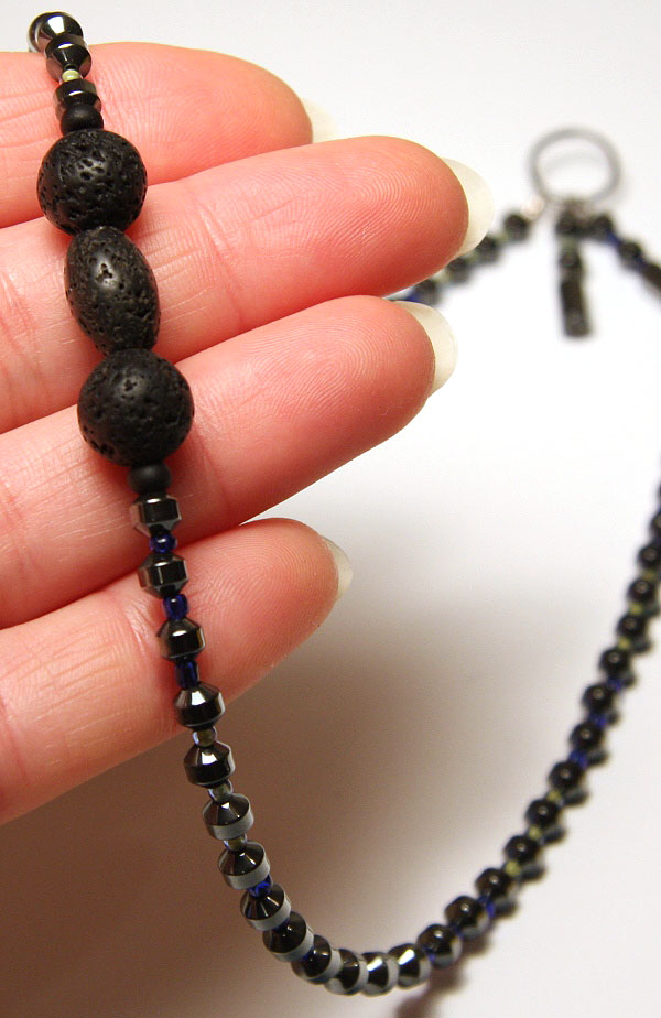 Dark Lava Stone Metallic Necklace