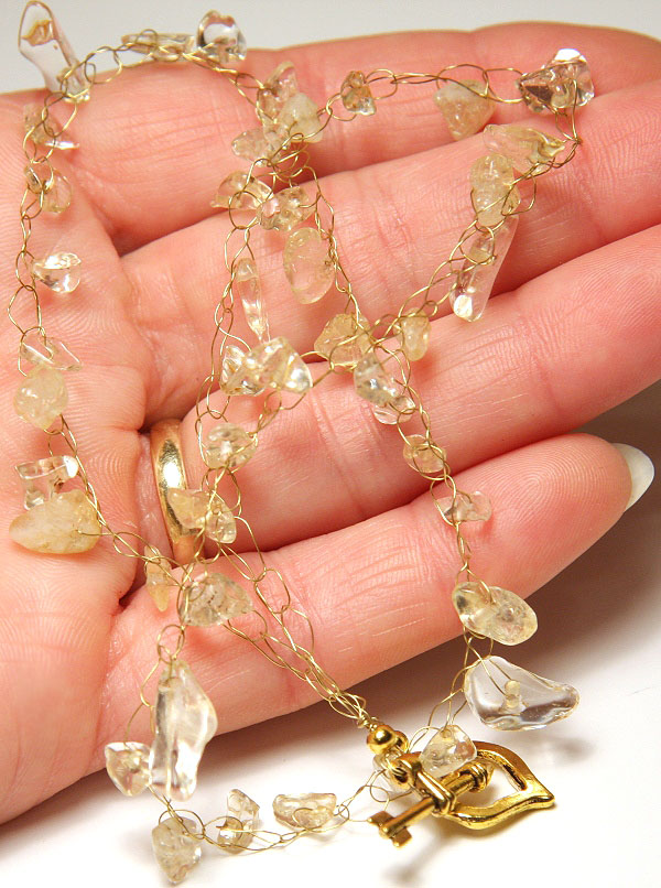 Gold Wire Crochet Necklace with Citrine Nuggets