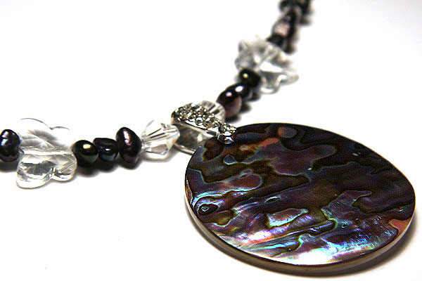 Paua Abalone and Black Peacock Pearl Necklace