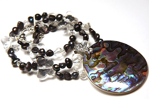 Paua Abalone and Black Peacock Pearl Necklace