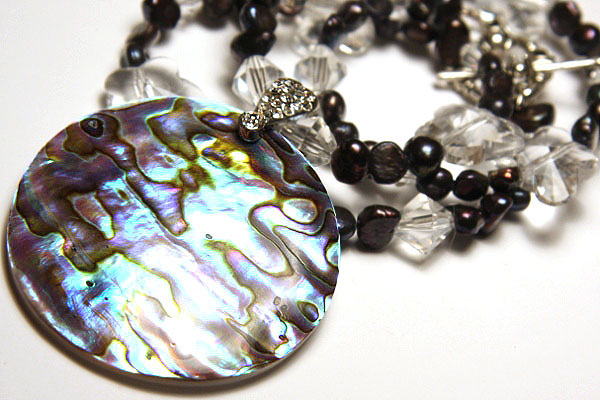 Paua Abalone and Black Peacock Pearl Necklace