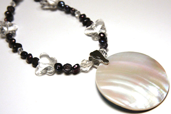 Paua Abalone and Black Peacock Pearl Necklace