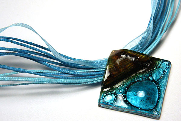 Aquamarine Artistic Fused Glass Necklace
