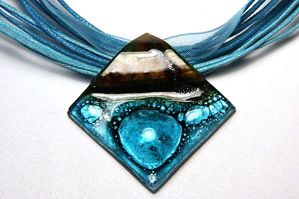 Aquamarine Artistic Fused Glass Necklace