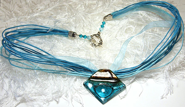 Aquamarine Artistic Fused Glass Necklace