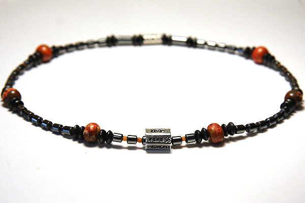 Unisex LOVE Necklace with Burnt Orange Howlite and Metallic Hematite 