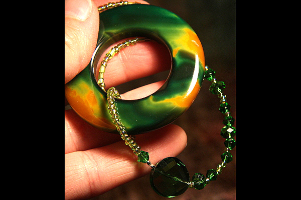 Deep Dark Green and Yellow Onyx Circle Suncatcher
