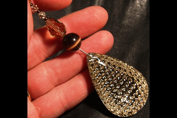 Peacock Crystal with Dark Chocolate Cat`s Eye Suncatcher