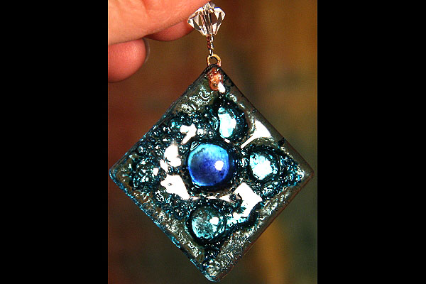 Aquamarine with Artistic Fused Glass Suncatcher
