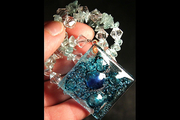 Aquamarine with Artistic Fused Glass Suncatcher