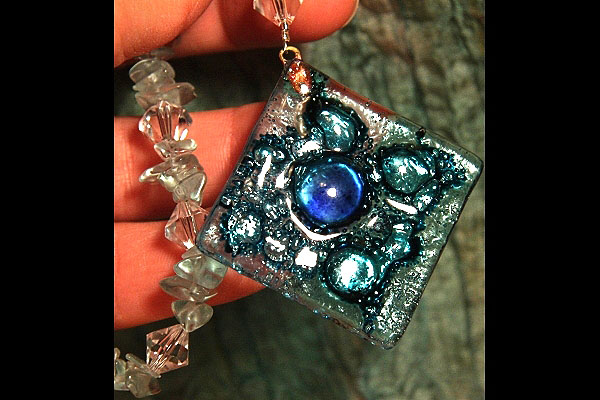 Aquamarine with Artistic Fused Glass Suncatcher