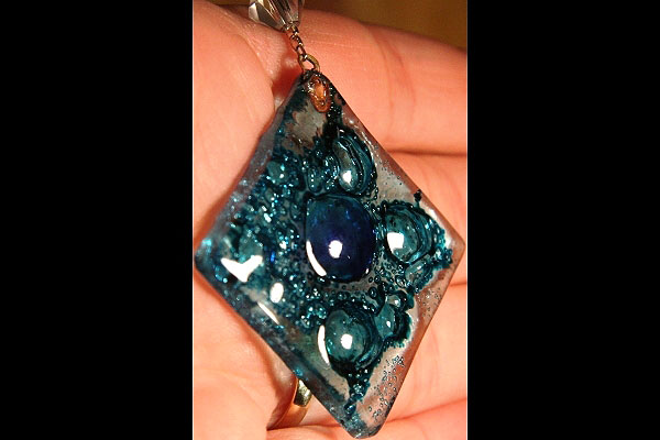 Aquamarine with Artistic Fused Glass Suncatcher