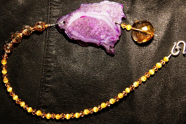 Gorgeous Purple Agate and Golden Crystals Combo Suncatcher