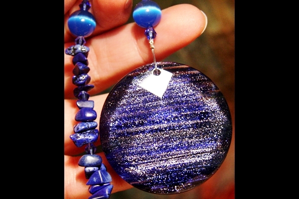 Cobalt Blue Sandstone with Lapis Lazuli and Cat`s Eye Suncatcher